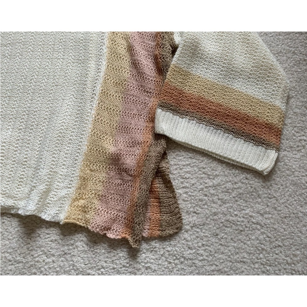 Miss Sparkling Oversized Open Knit Sweater Top Wmns L Earthy Striped Beachy Boho - Picture 6 of 11